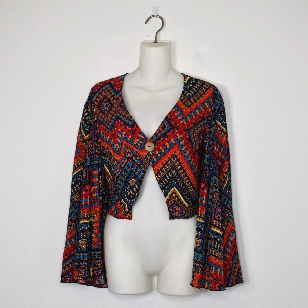 Luukse Multicolor Boho Crop Top Sz S Button Front Southwestern Tribal Dance
